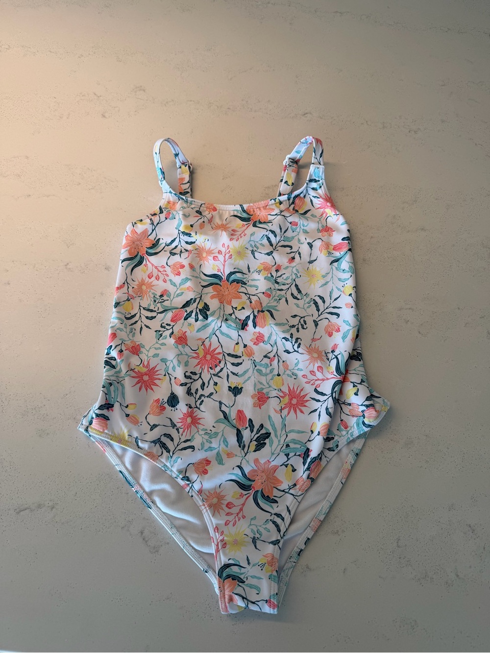 Roxy Girls Floral One-Piece Swimsuit - White with Pink, Coral & Yellow